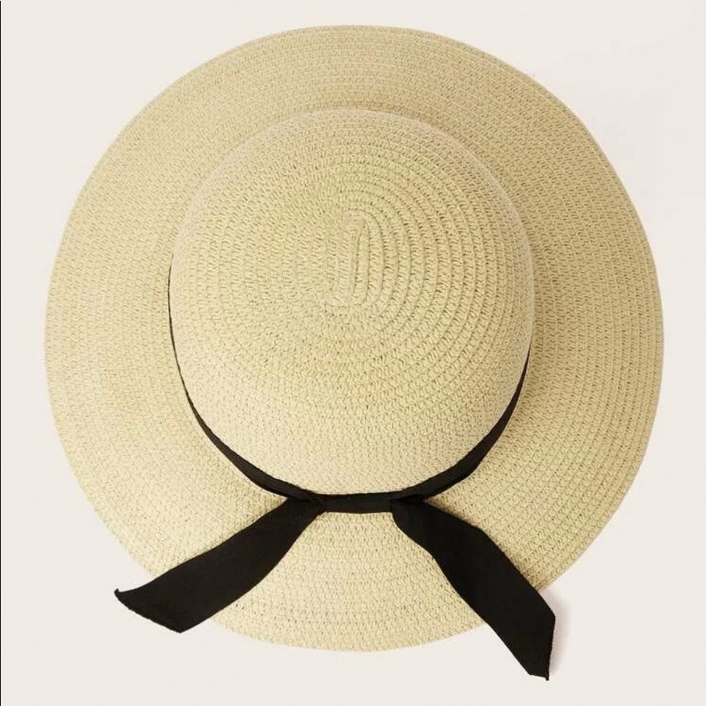 Straw Boho Floppy Hat With Black Tie - Picture 5 of 5
